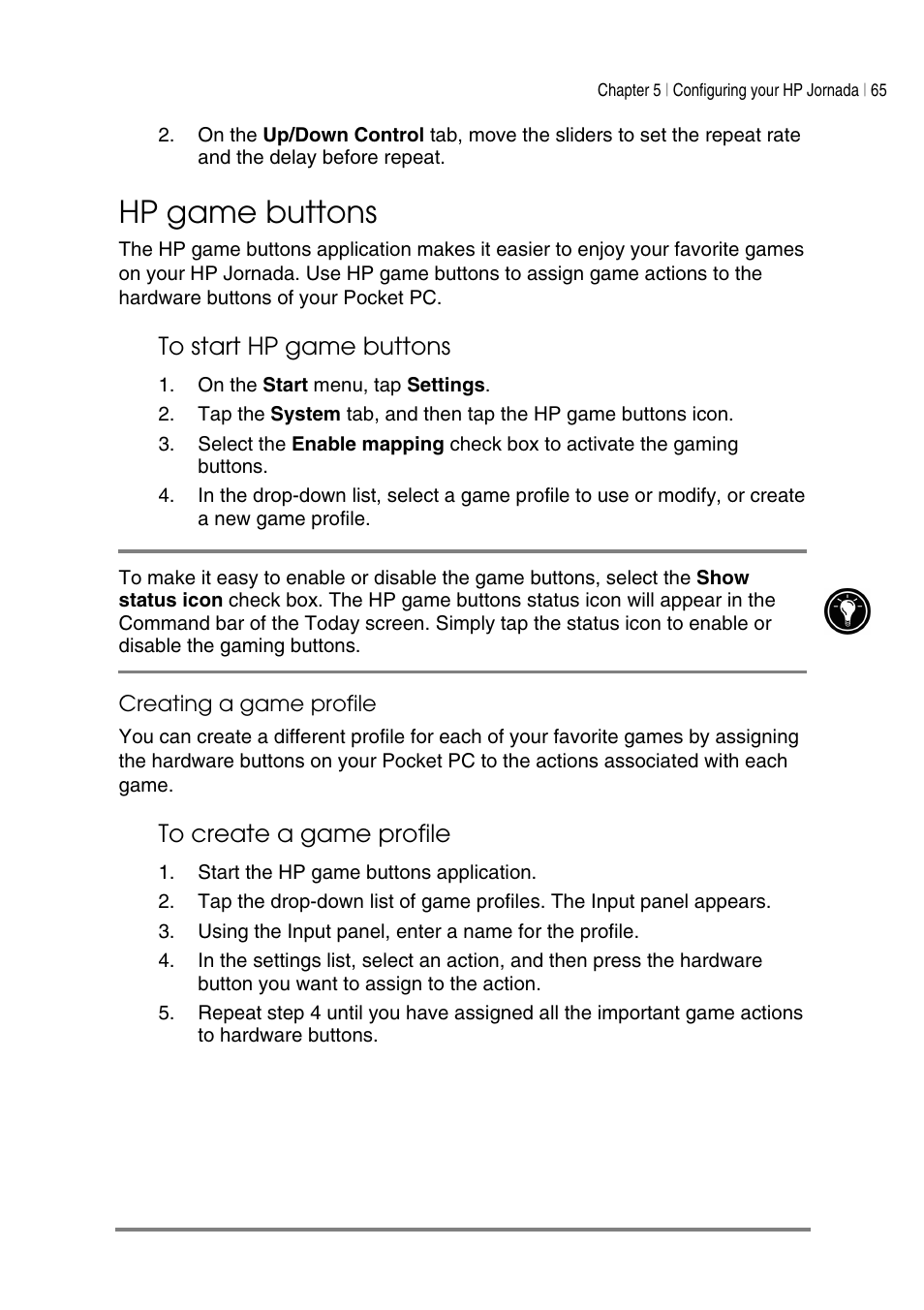 Hp game buttons | HP Jornada 540 Series User Manual | Page 69 / 135