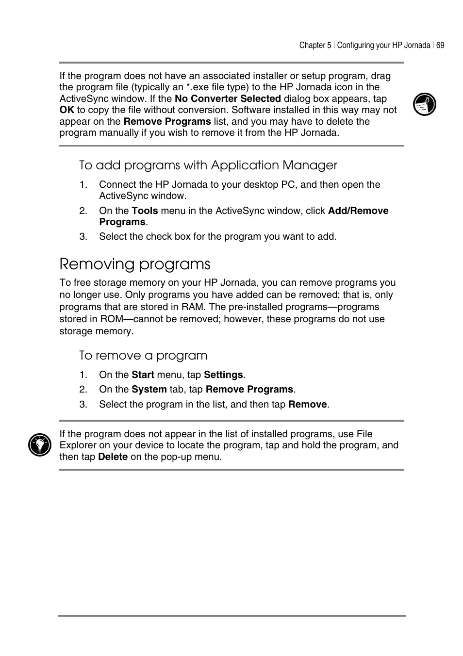 Removing programs | HP Jornada 540 Series User Manual | Page 73 / 135