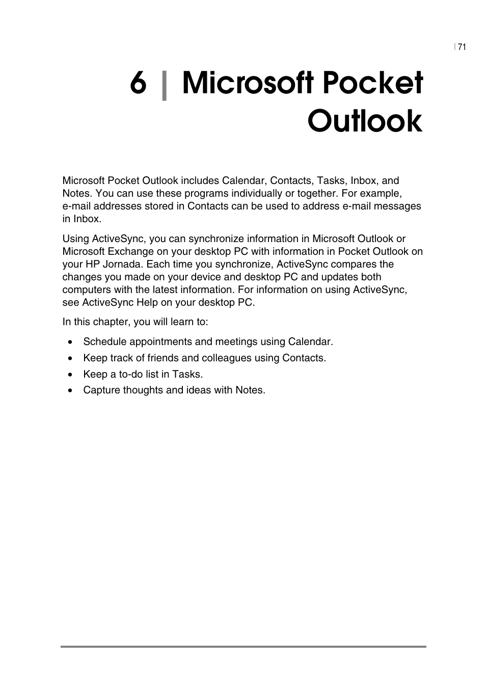 6| microsoft pocket outlook | HP Jornada 540 Series User Manual | Page 75 / 135