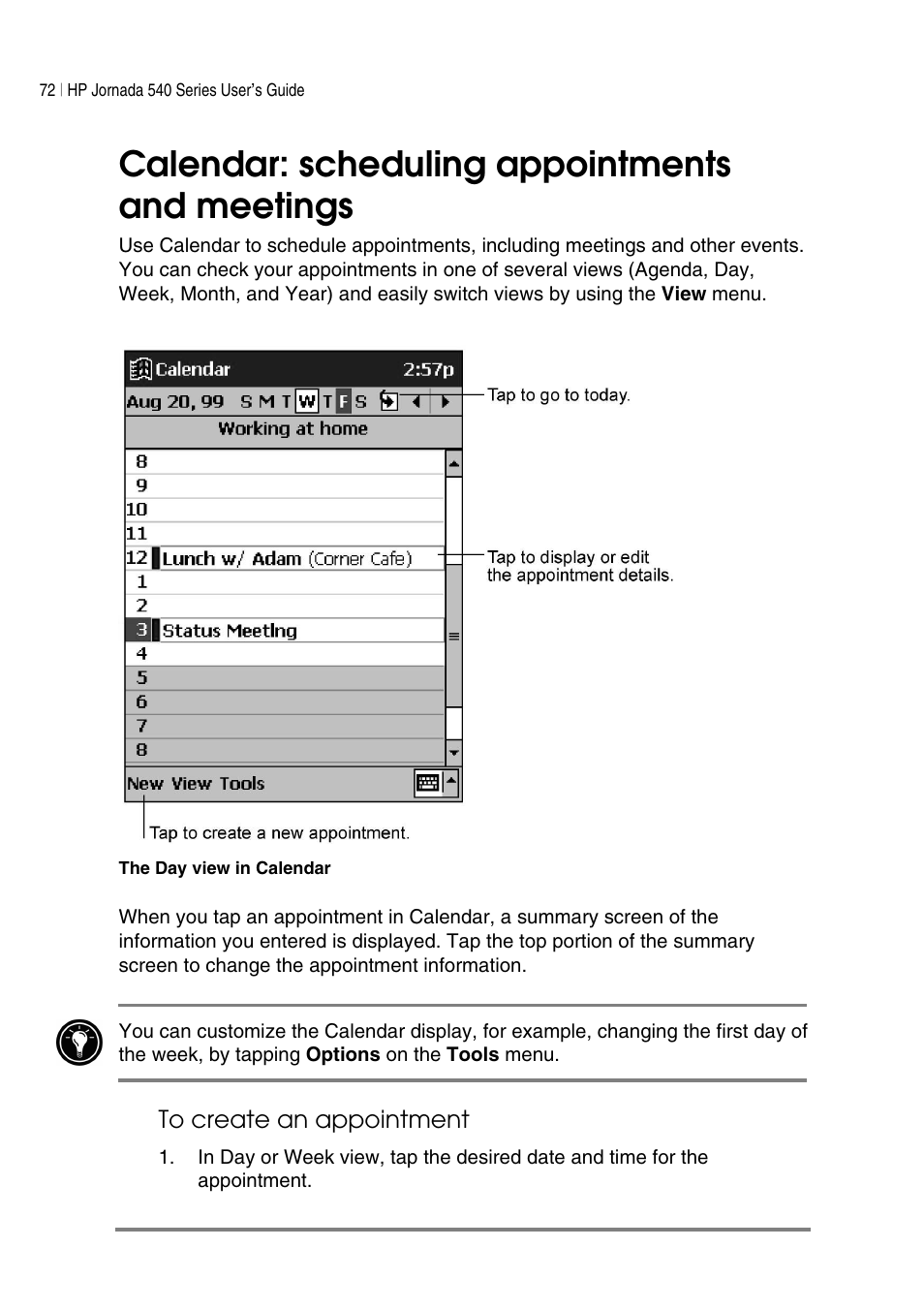 Calendar: scheduling appointments and meetings | HP Jornada 540 Series User Manual | Page 76 / 135