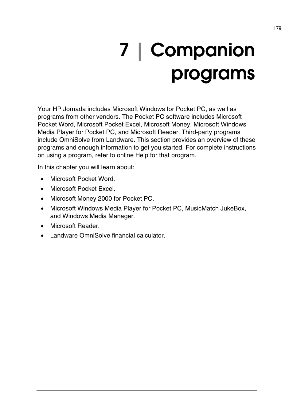 7| companion programs | HP Jornada 540 Series User Manual | Page 83 / 135