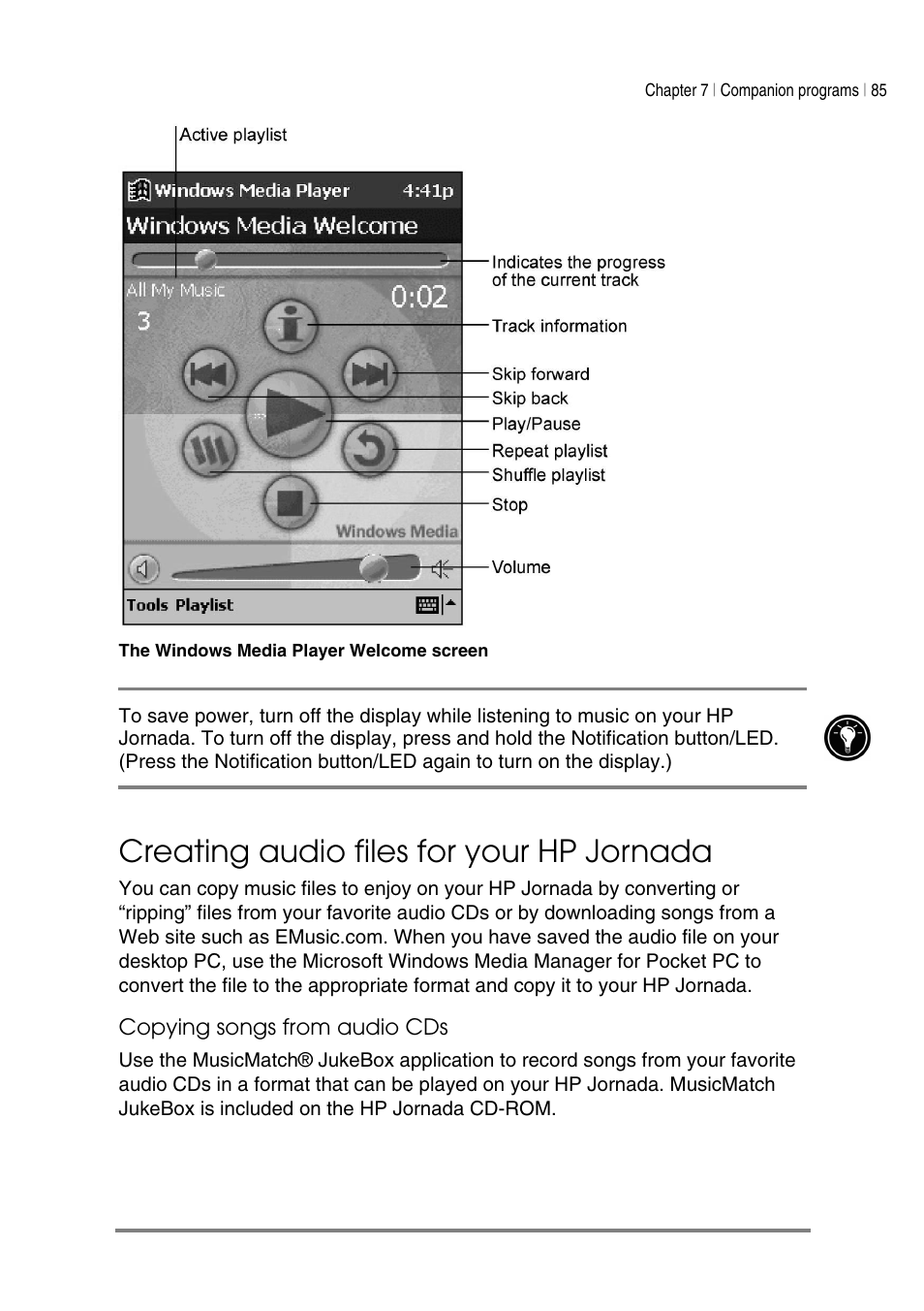 Creating audio files for your hp jornada | HP Jornada 540 Series User Manual | Page 89 / 135