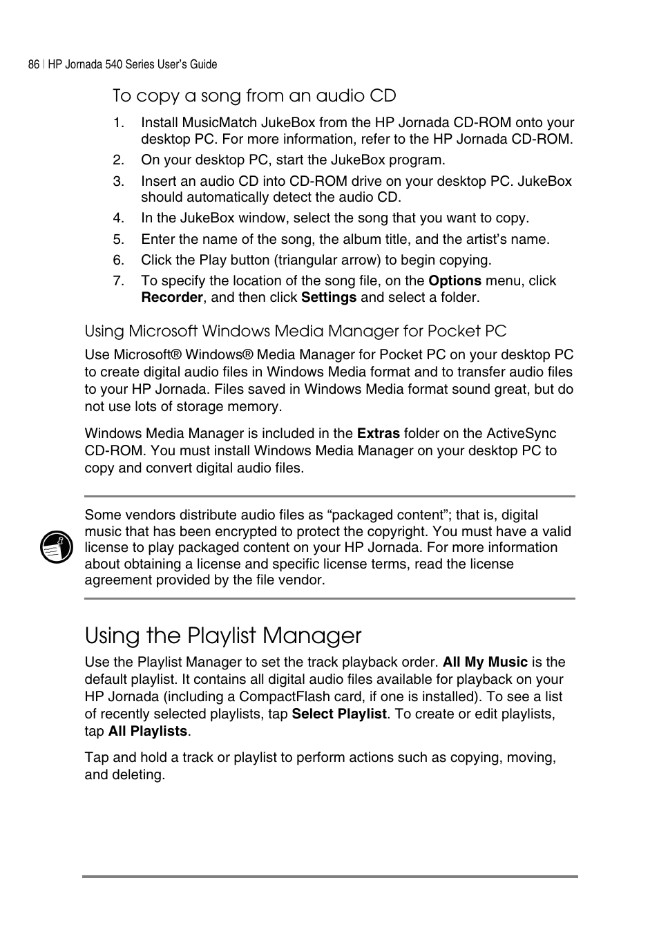 Using the playlist manager | HP Jornada 540 Series User Manual | Page 90 / 135