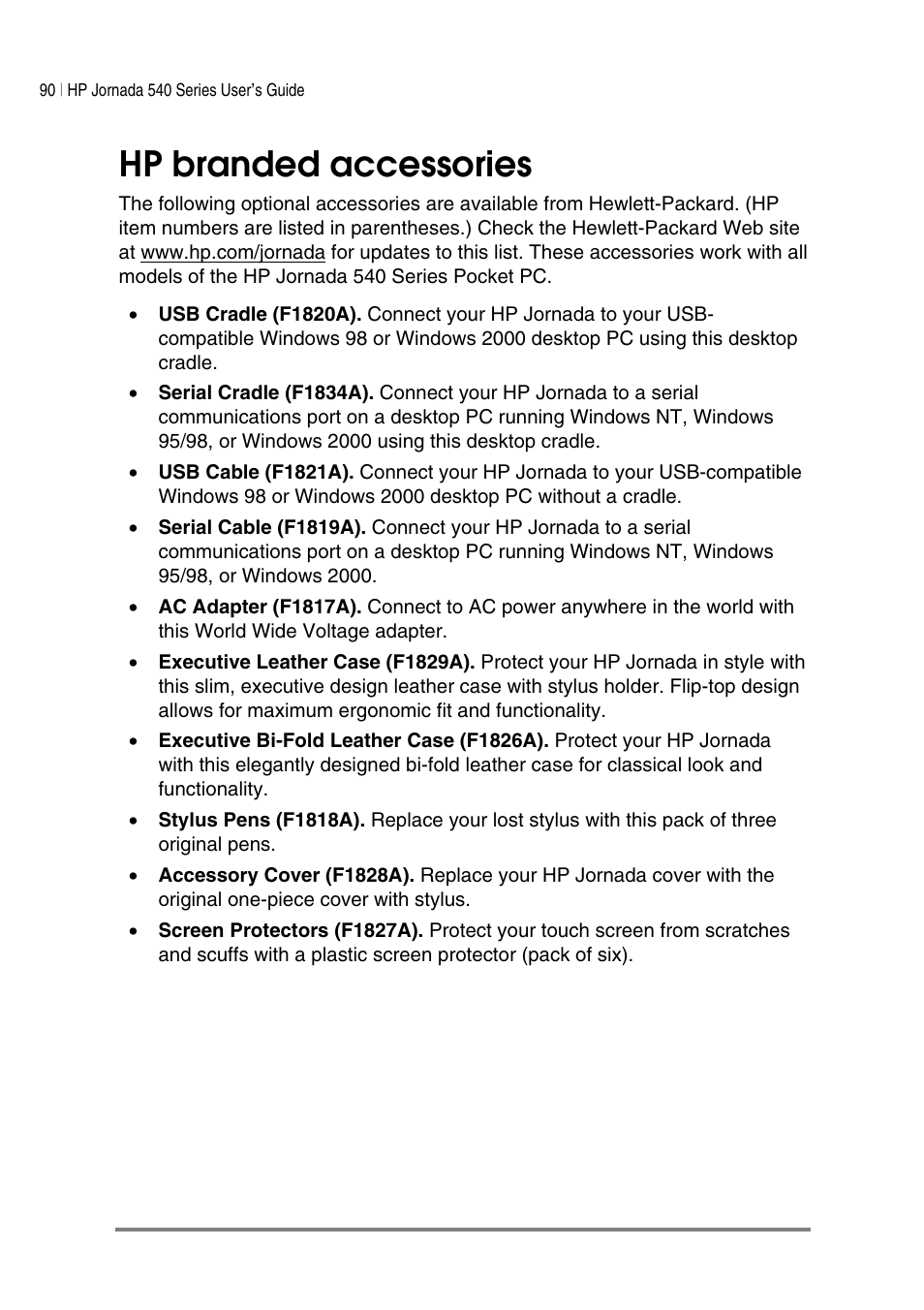 Hp branded accessories | HP Jornada 540 Series User Manual | Page 94 / 135