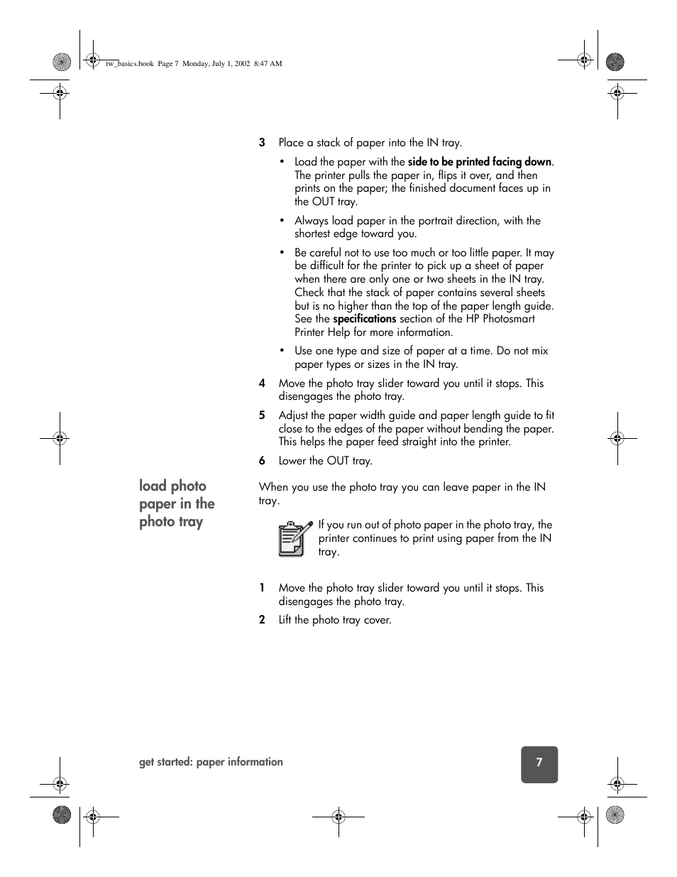 Load photo paper in the photo tray | HP 7150 User Manual | Page 11 / 48