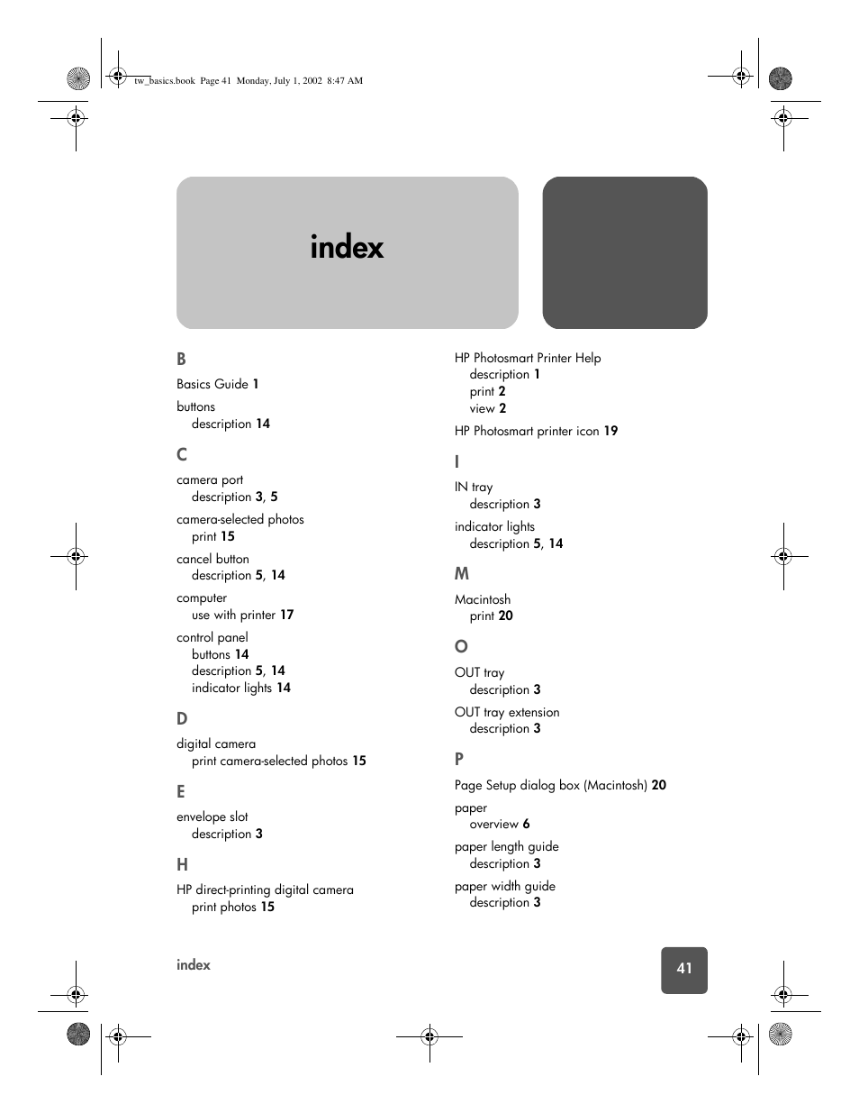 Index | HP 7150 User Manual | Page 45 / 48