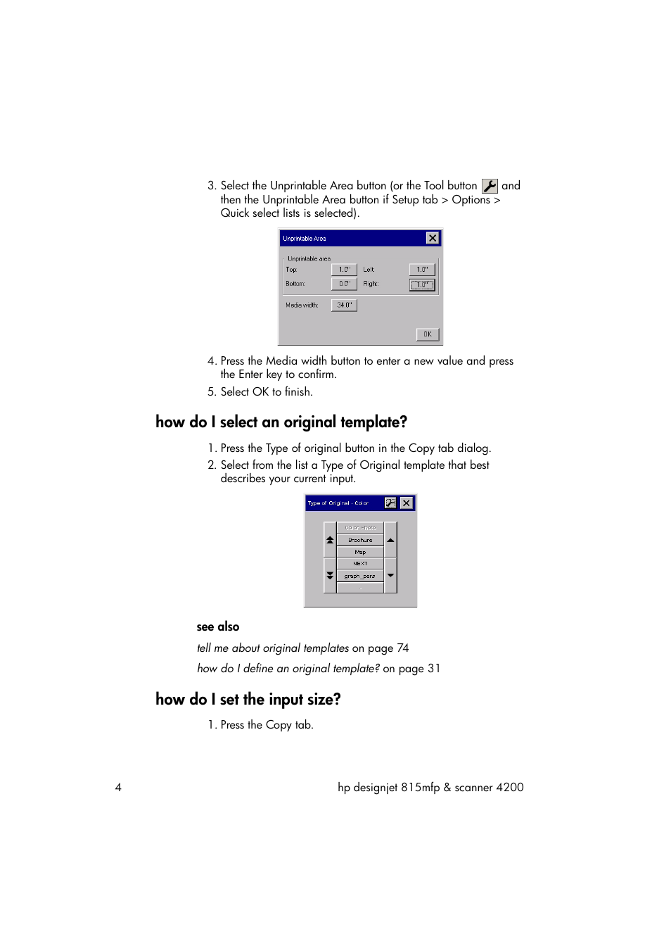 How do i select an original template, How do i set the input size | HP 815MFP User Manual | Page 10 / 110