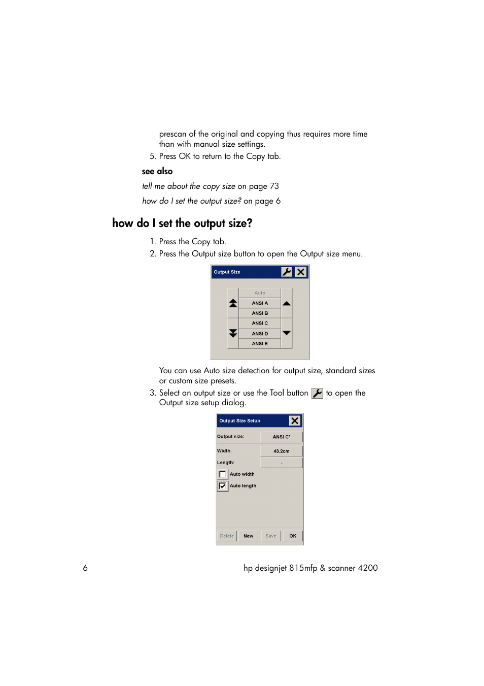 How do i set the output size | HP 815MFP User Manual | Page 12 / 110