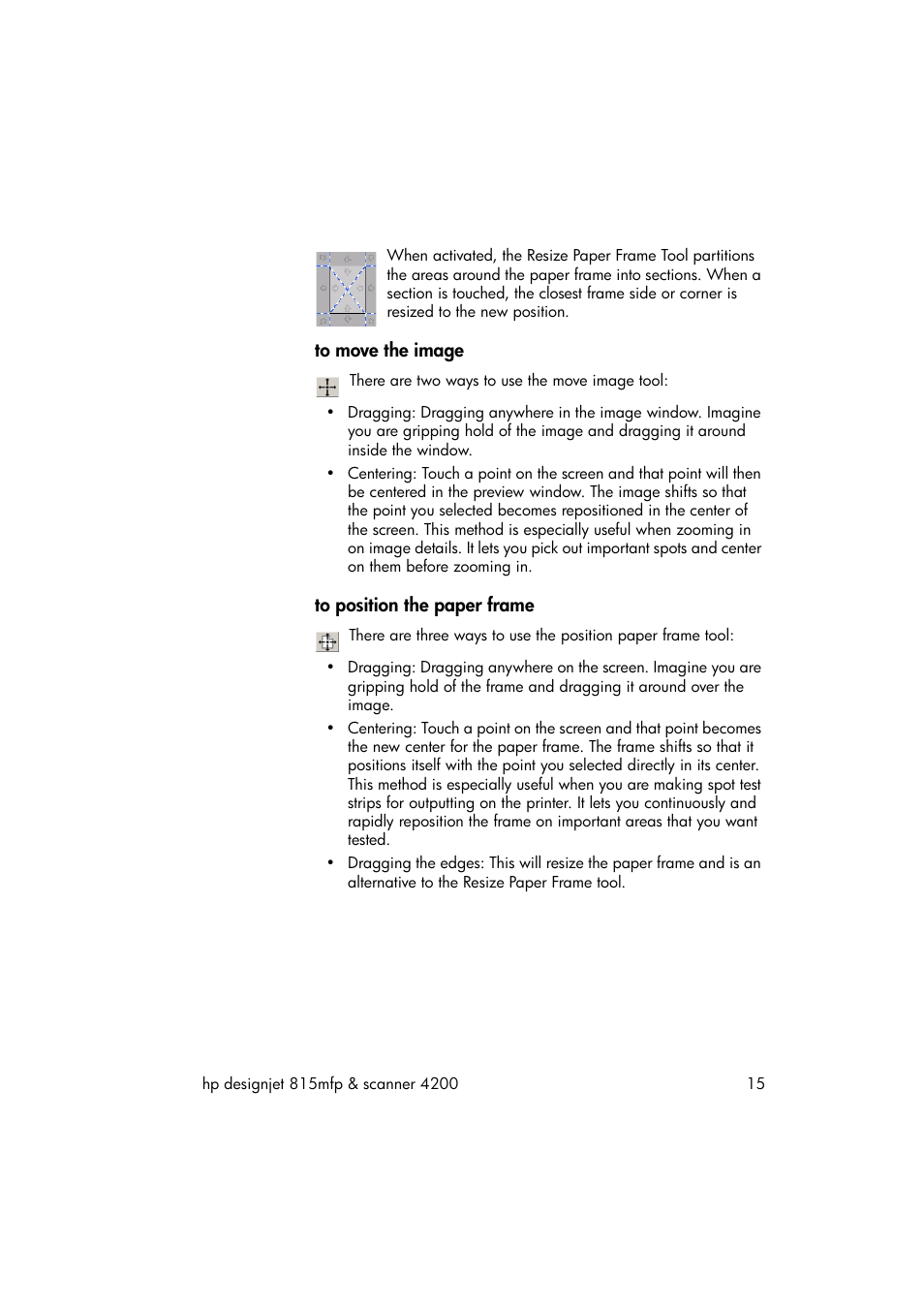 To move the image, To position the paper frame | HP 815MFP User Manual | Page 21 / 110