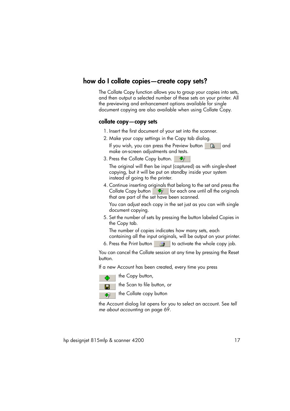 How do i collate copies—create copy sets, Collate copy—copy sets | HP 815MFP User Manual | Page 23 / 110