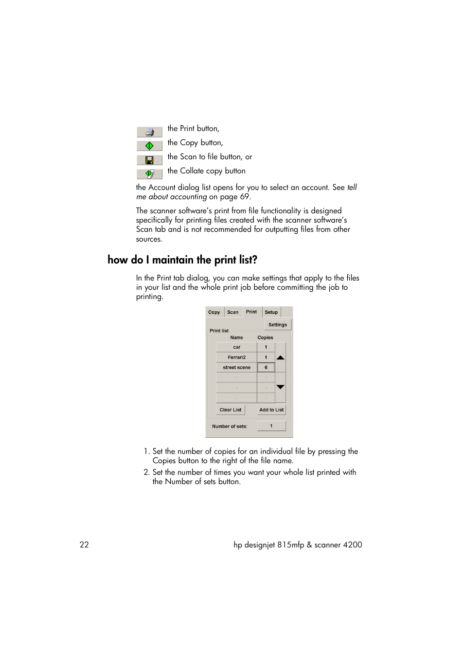 How do i maintain the print list | HP 815MFP User Manual | Page 28 / 110