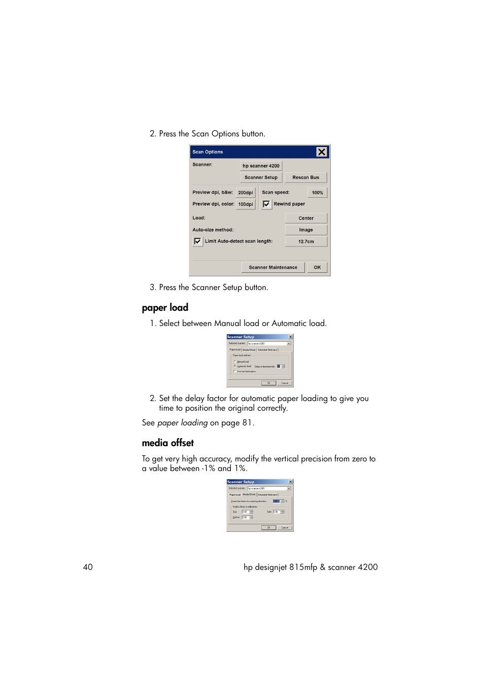 Paper load, Media offset | HP 815MFP User Manual | Page 46 / 110