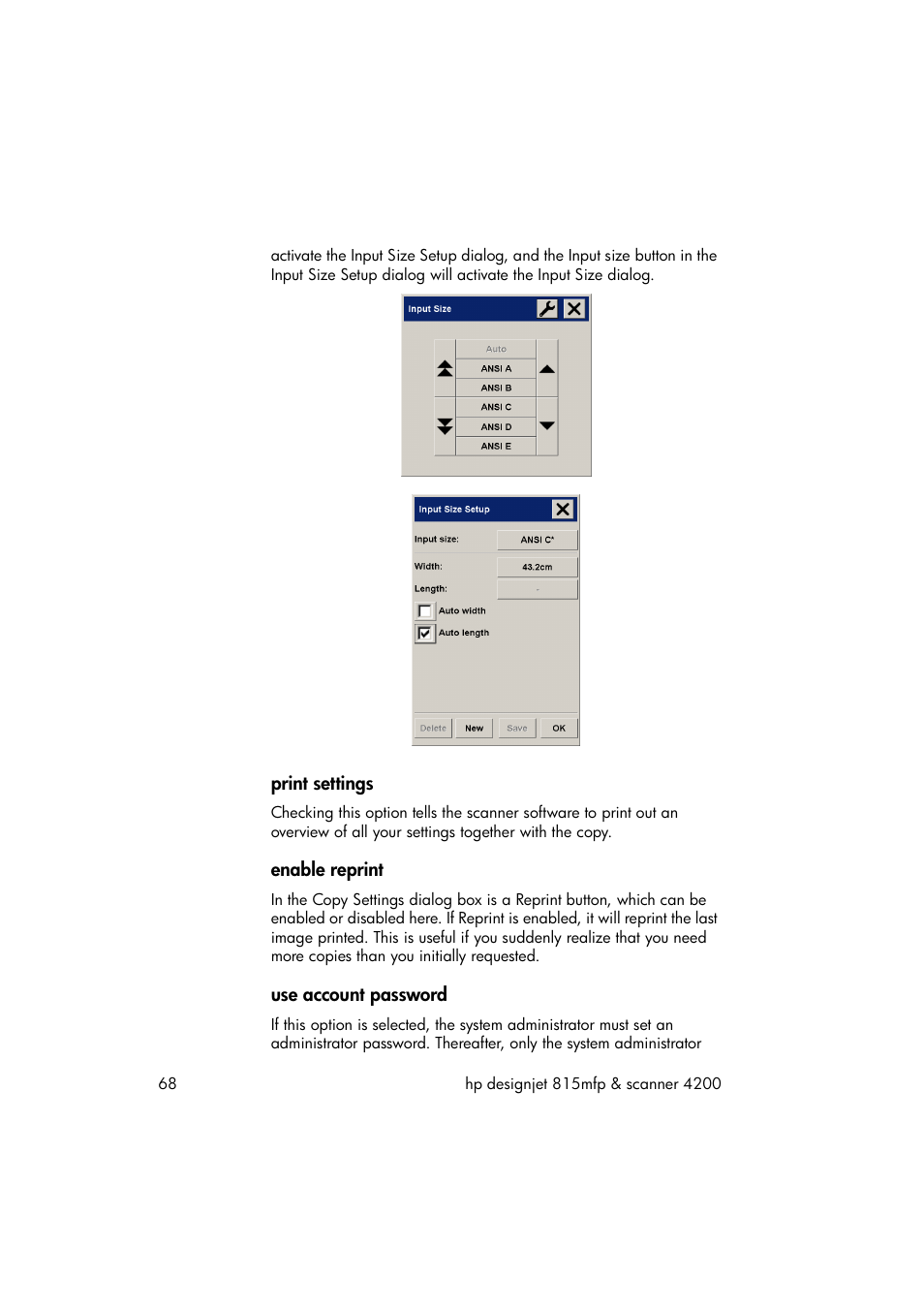 Print settings, Enable reprint, Use account password | HP 815MFP User Manual | Page 74 / 110