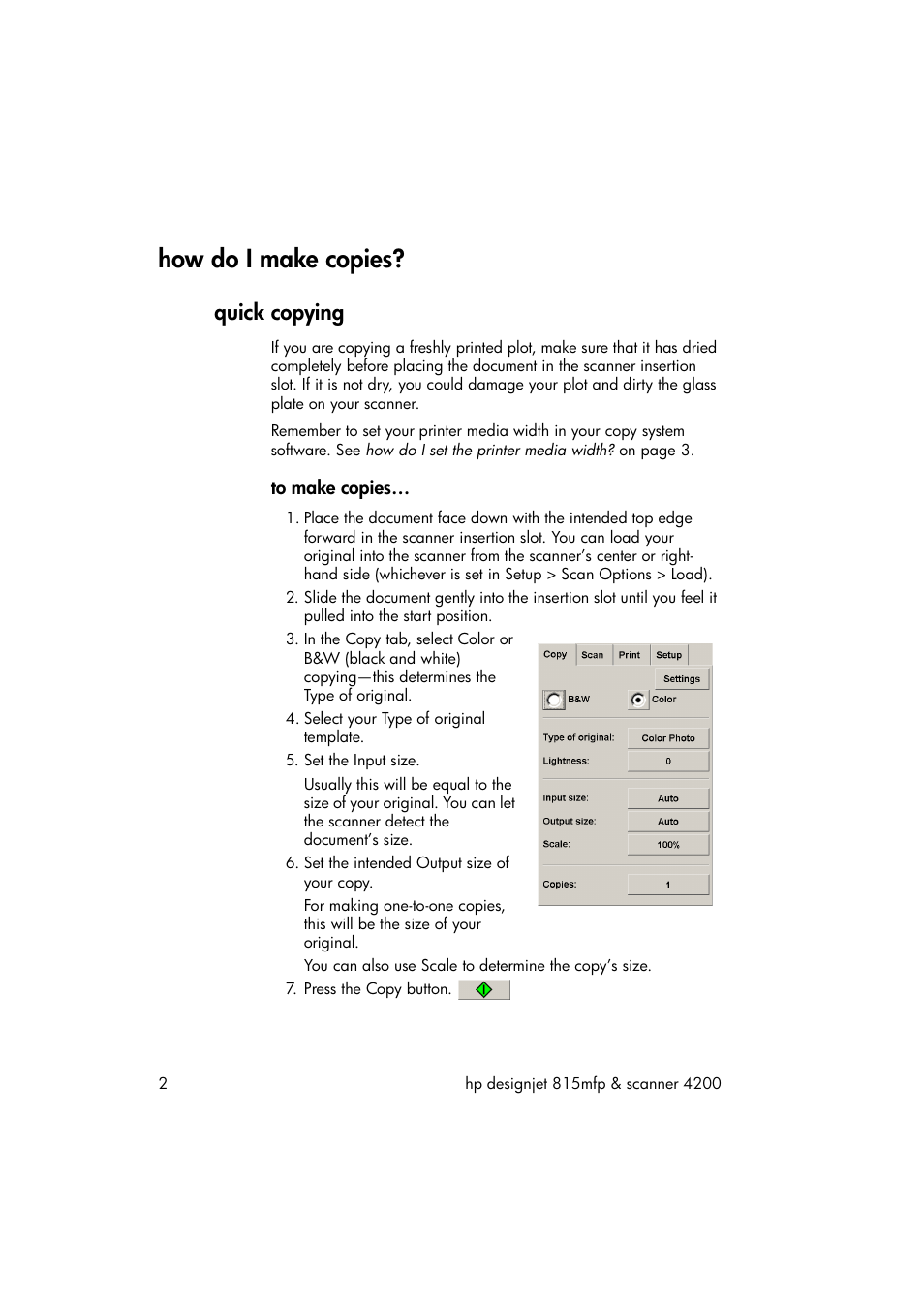 How do i make copies, Quick copying, To make copies | HP 815MFP User Manual | Page 8 / 110