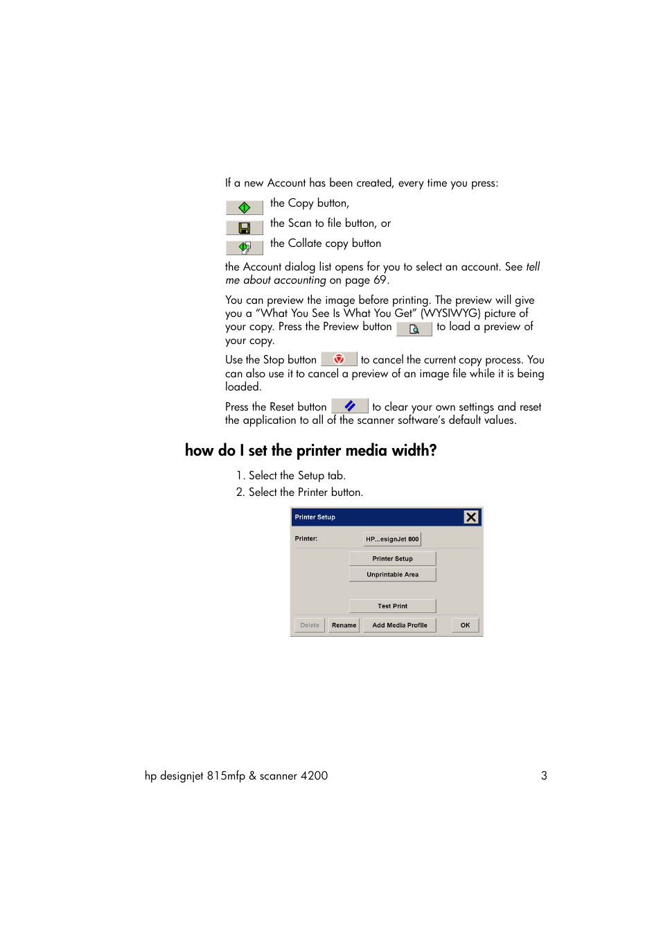 How do i set the printer media width | HP 815MFP User Manual | Page 9 / 110