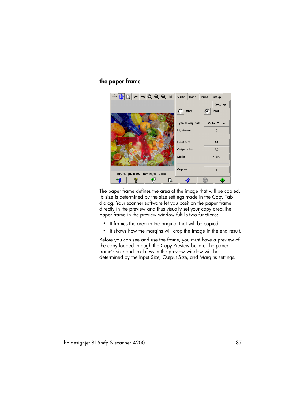 The paper frame | HP 815MFP User Manual | Page 93 / 110