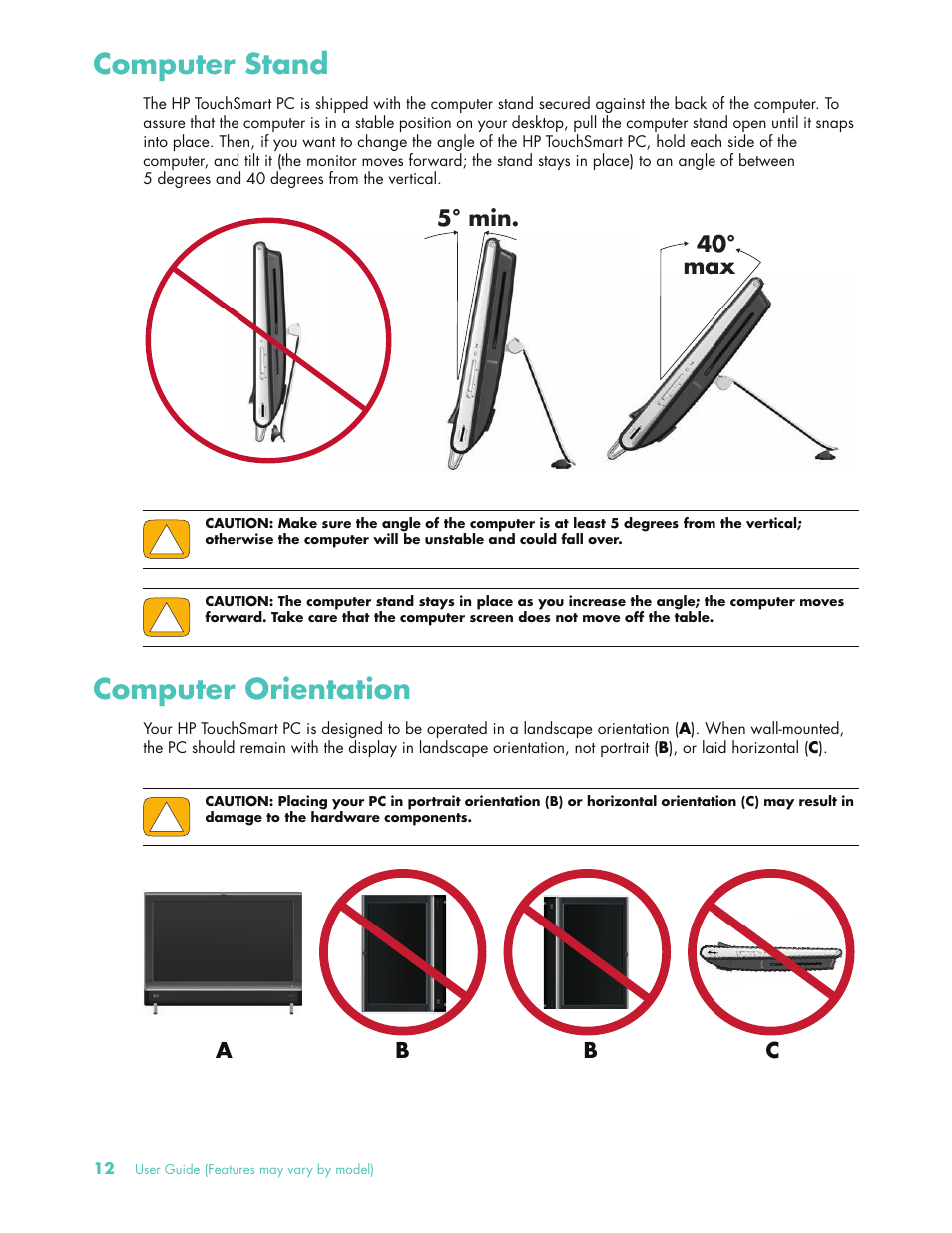 Computer stand, Computer orientation, Computer stand computer orientation | HP 575611-001 User Manual | Page 18 / 76
