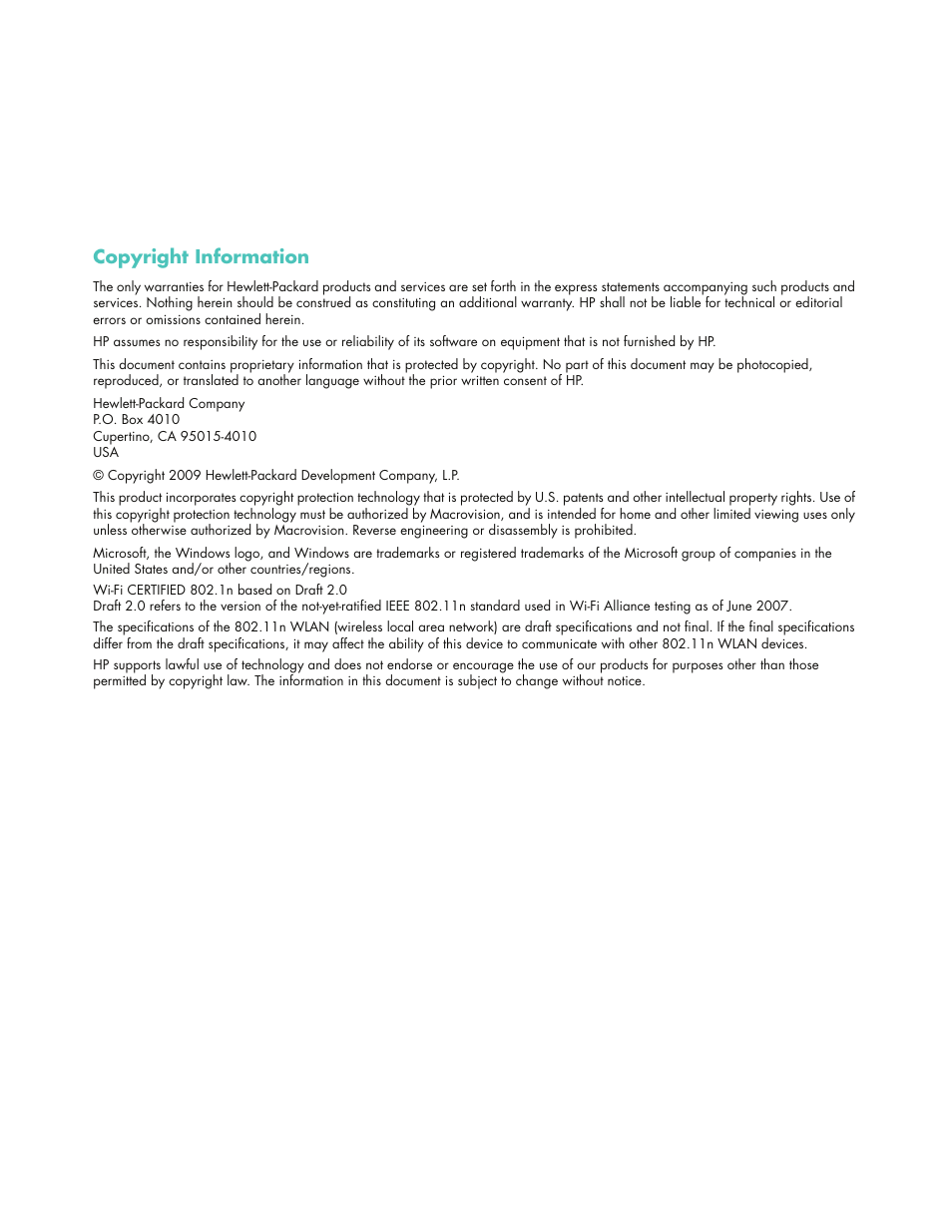 Copyright information | HP 575611-001 User Manual | Page 2 / 76
