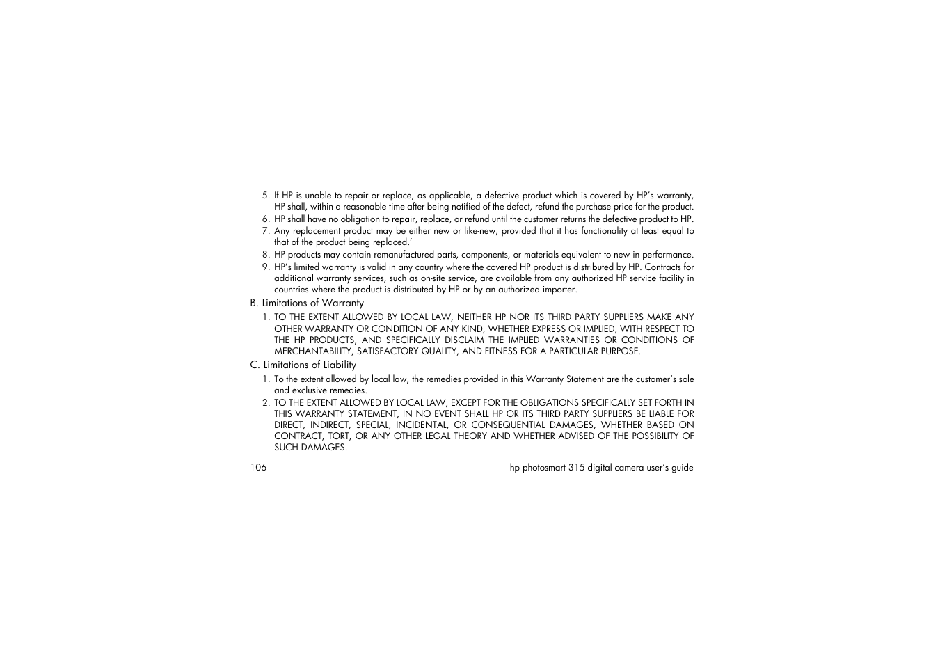 HP 315 User Manual | Page 106 / 112