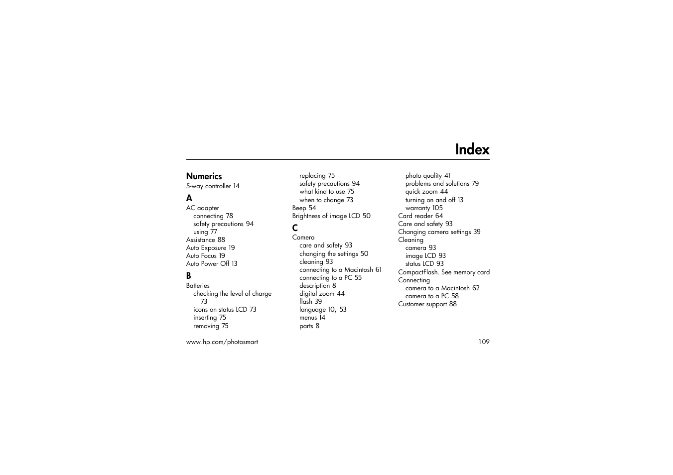 Index, Numerics | HP 315 User Manual | Page 109 / 112