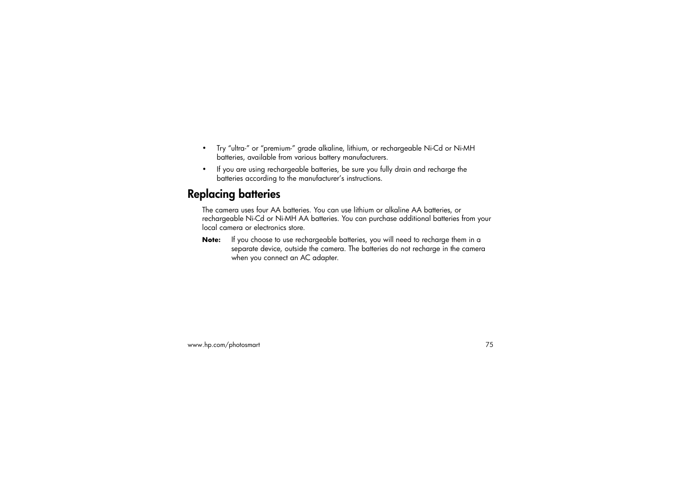 Replacing batteries | HP 315 User Manual | Page 75 / 112