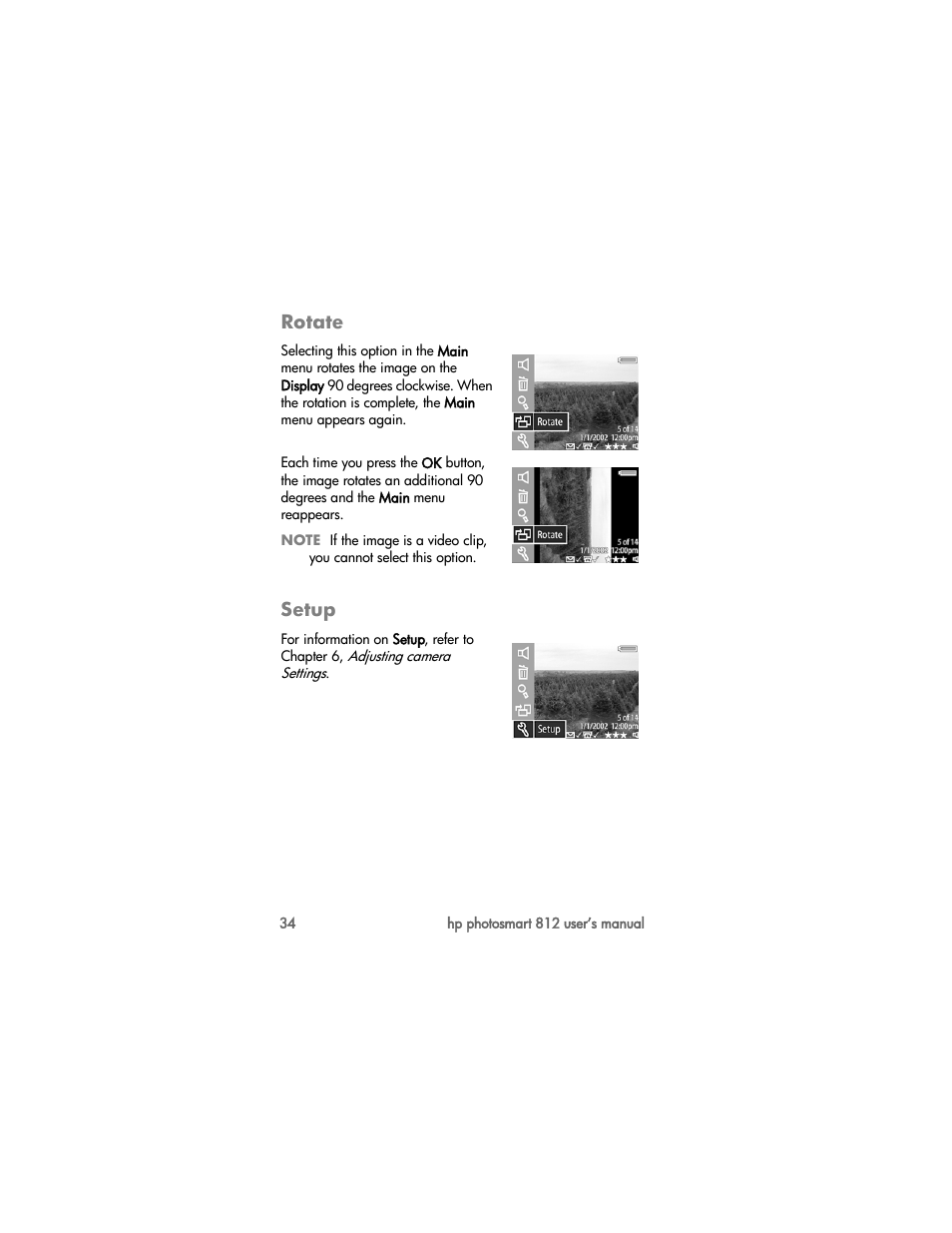 Rotate, Setup | HP PhotoSmart 812 User Manual | Page 34 / 88