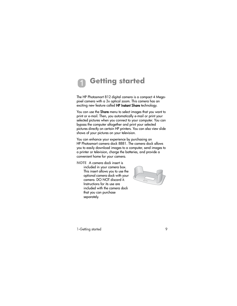 Getting started | HP PhotoSmart 812 User Manual | Page 9 / 88