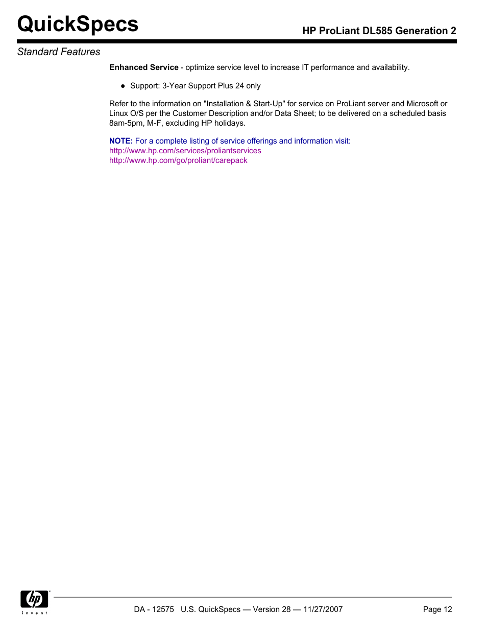 Quickspecs | HP DL585 User Manual | Page 12 / 45