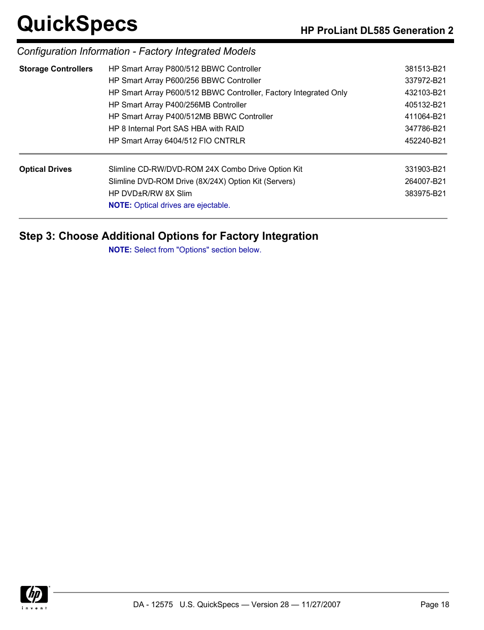 Quickspecs | HP DL585 User Manual | Page 18 / 45