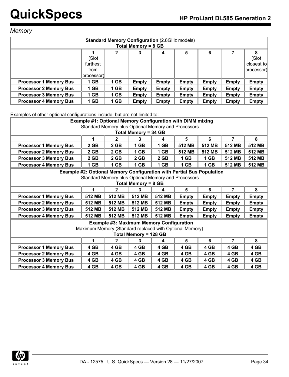 Quickspecs | HP DL585 User Manual | Page 34 / 45