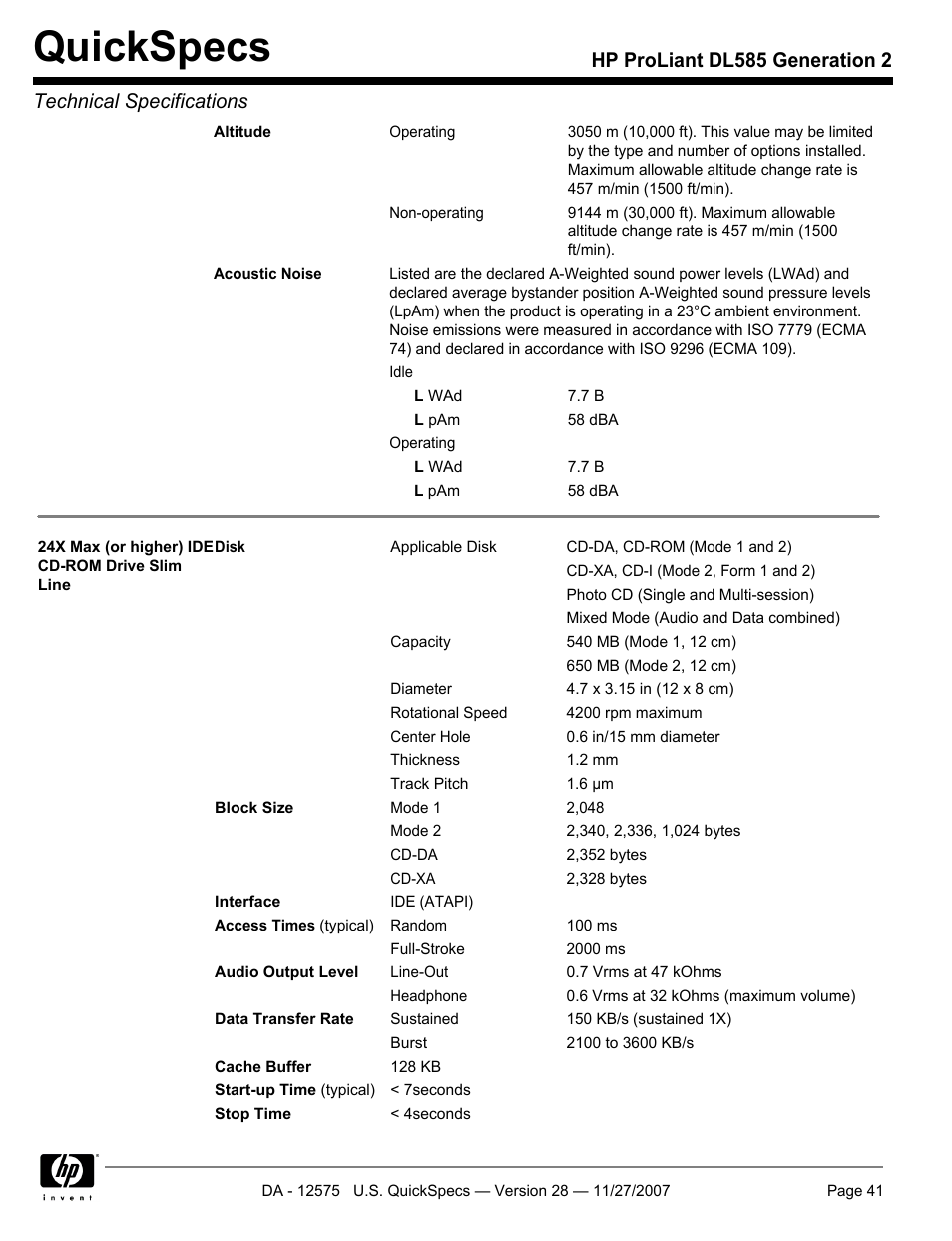 Quickspecs | HP DL585 User Manual | Page 41 / 45