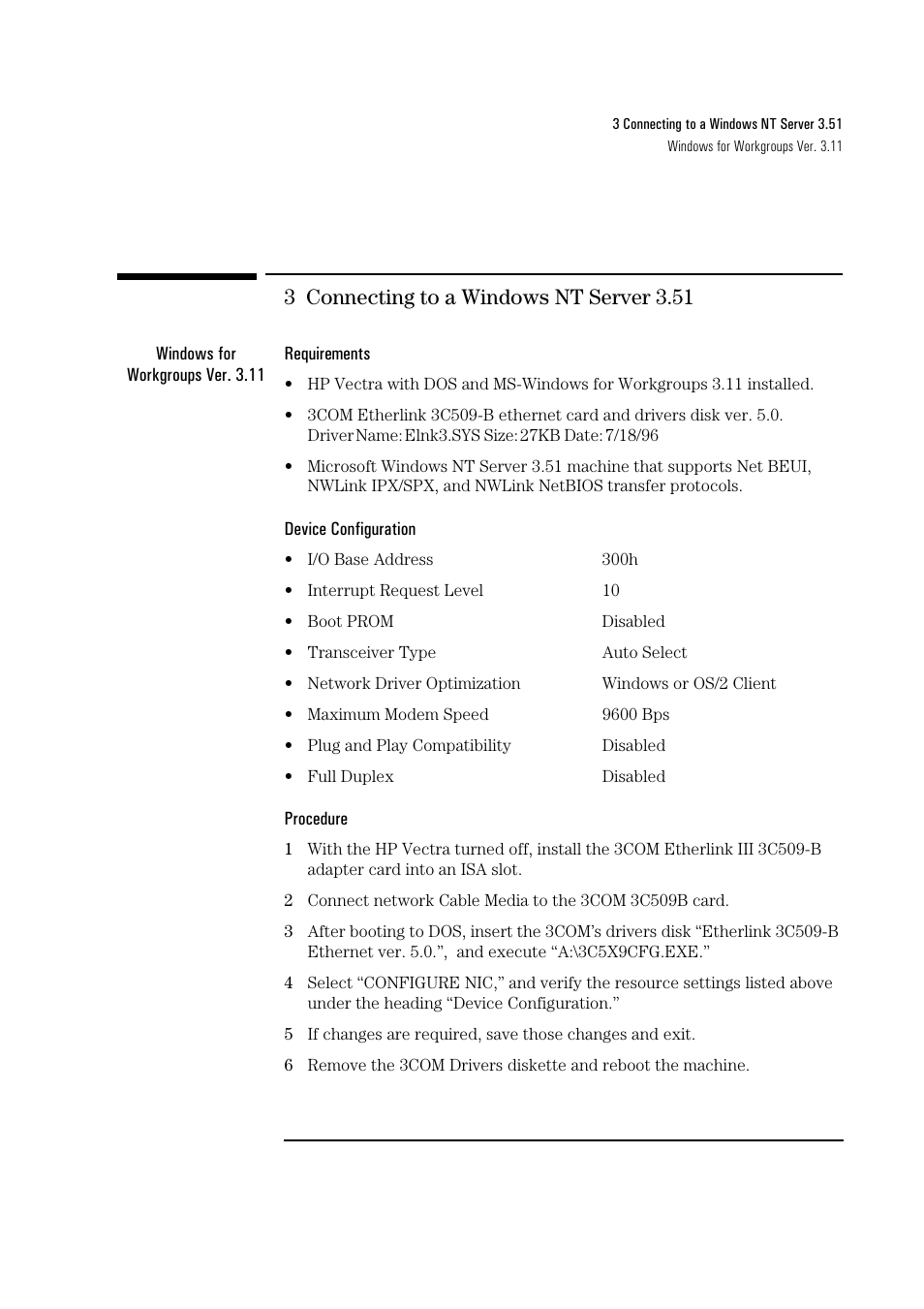 3 connecting to a windows nt server 3.51 | HP 3C509B-TP User Manual | Page 15 / 46