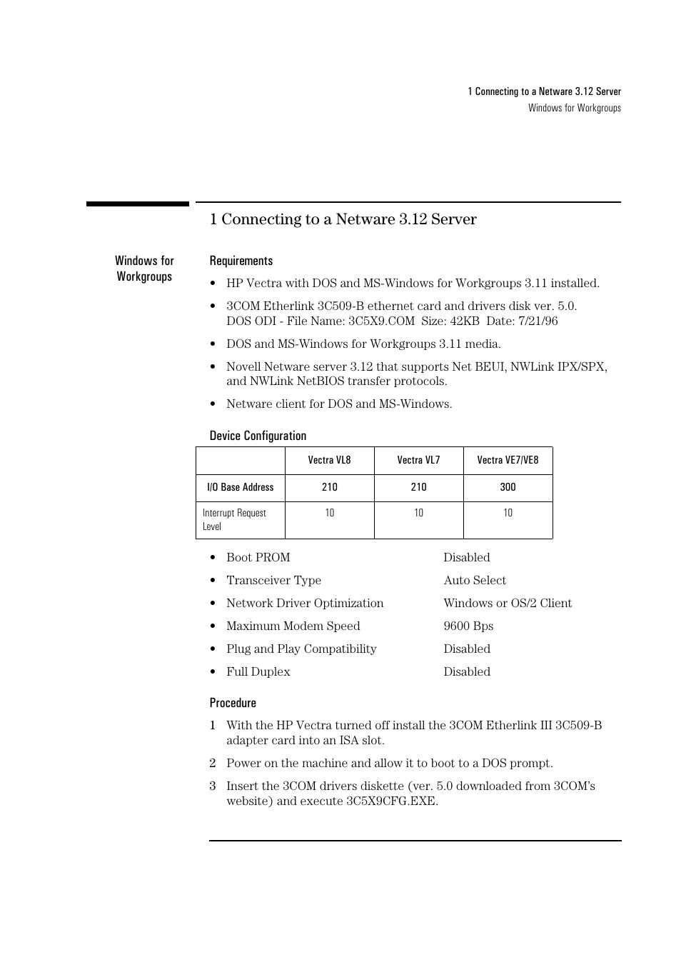 1 connecting to a netware 3.12 server | HP 3C509B-TP User Manual | Page 3 / 46