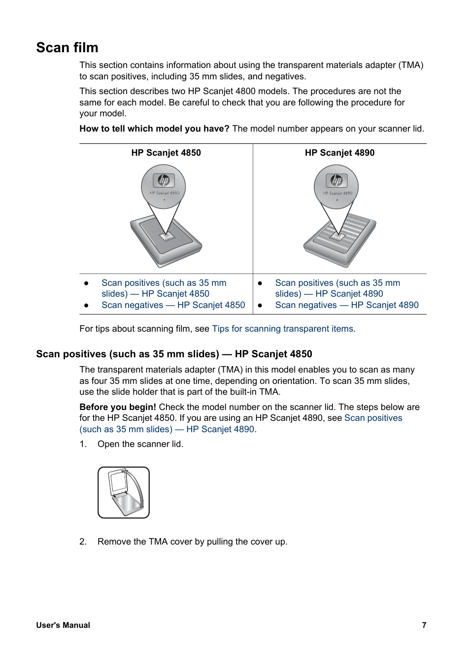 Scan film, Slides or negatives, see | HP 4800 Series User Manual | Page 10 / 27