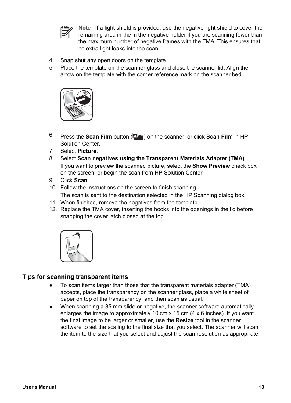 Tips for scanning transparent items, Film, see | HP 4800 Series User Manual | Page 16 / 27