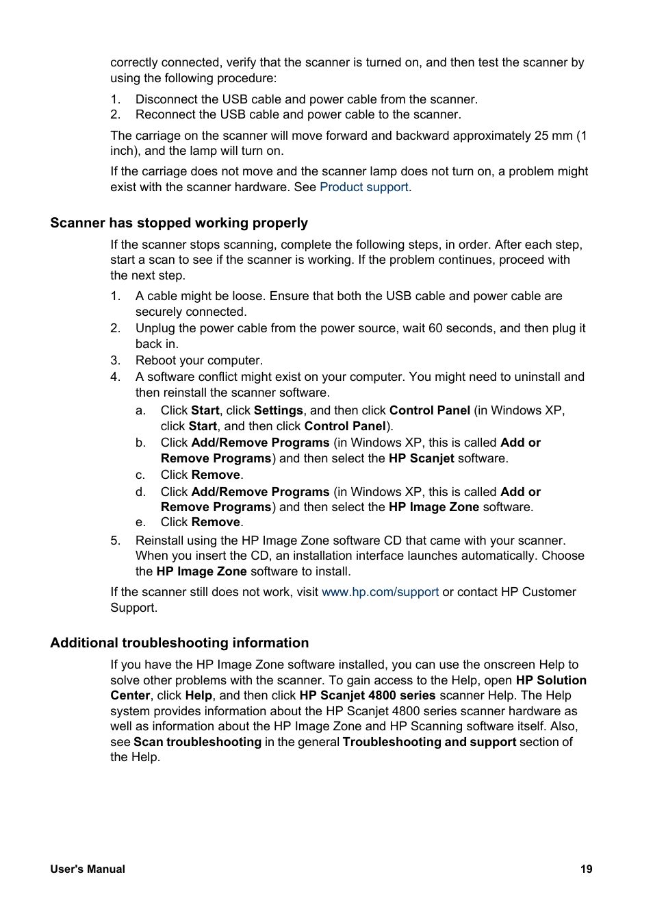 Scanner has stopped working properly, Additional troubleshooting information | HP 4800 Series User Manual | Page 22 / 27