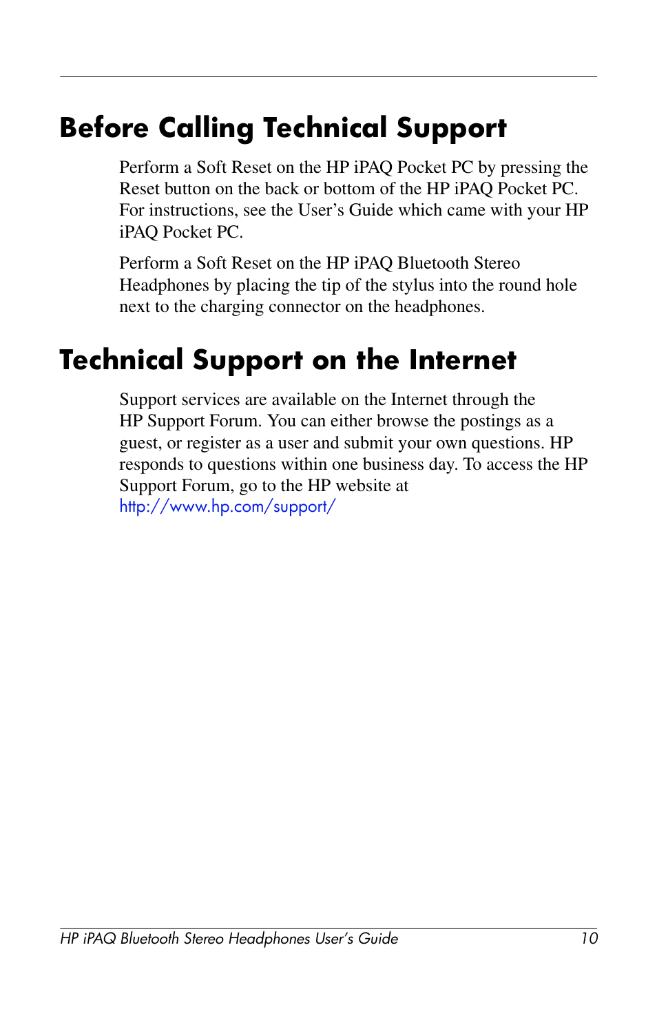 Before calling technical support, Technical support on the internet | HP Bluetooth Stereo Headphones User Manual | Page 10 / 16