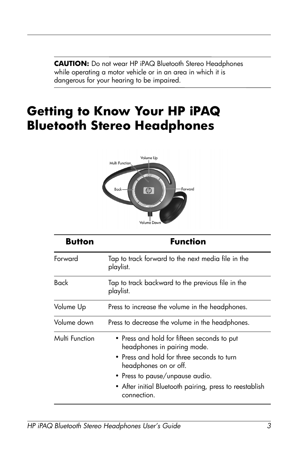 HP Bluetooth Stereo Headphones User Manual | Page 3 / 16