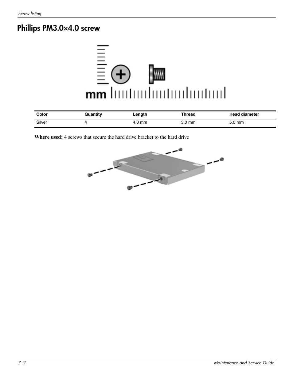 Phillips pm3.0°4.0 screw, Phillips pm3.0×4.0 screw –2, Phillips pm3.0×4.0 screw | HP 512424-001 User Manual | Page 117 / 154