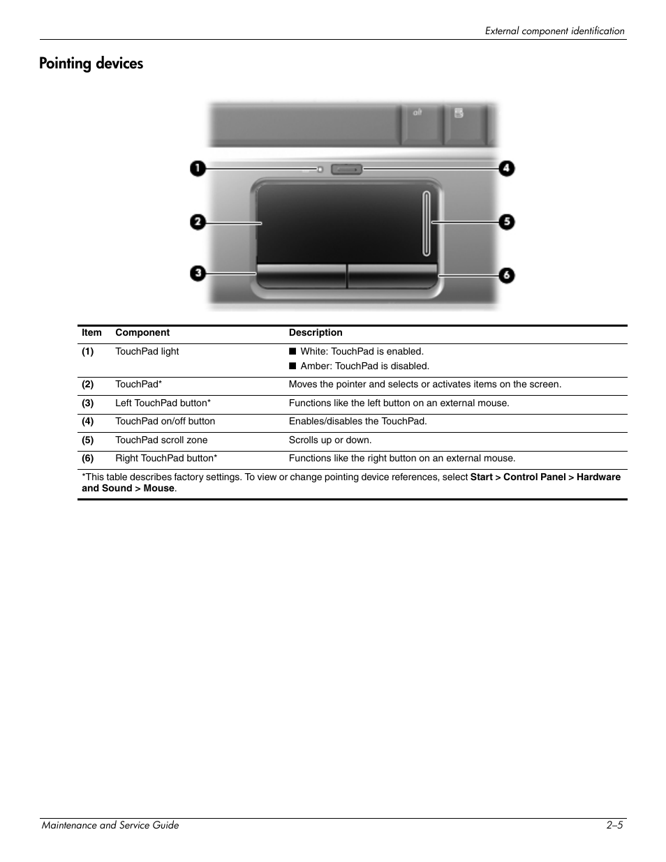 Pointing devices, Pointing devices –5 | HP 512424-001 User Manual | Page 17 / 154