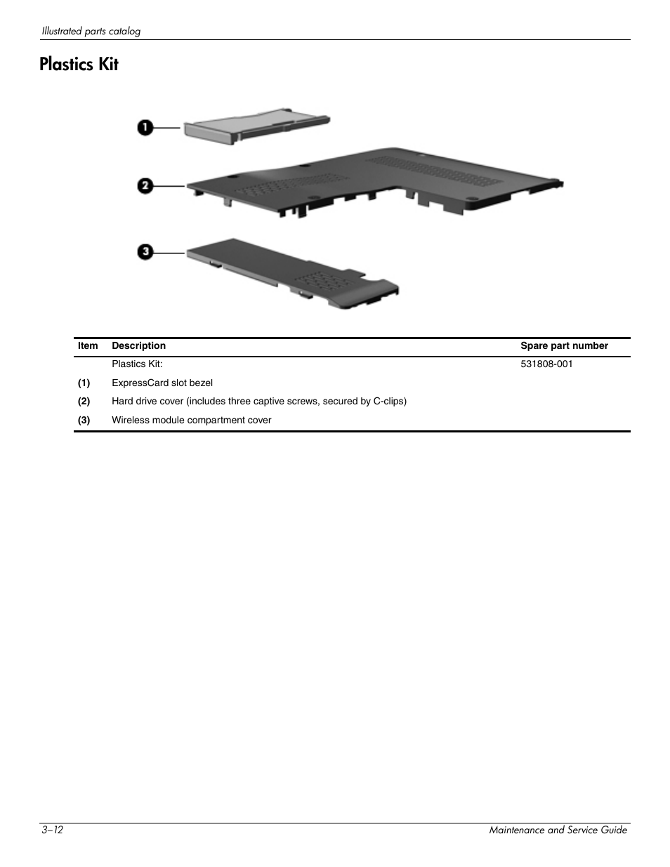 Plastics kit, Plastics kit –12 | HP 512424-001 User Manual | Page 33 / 154