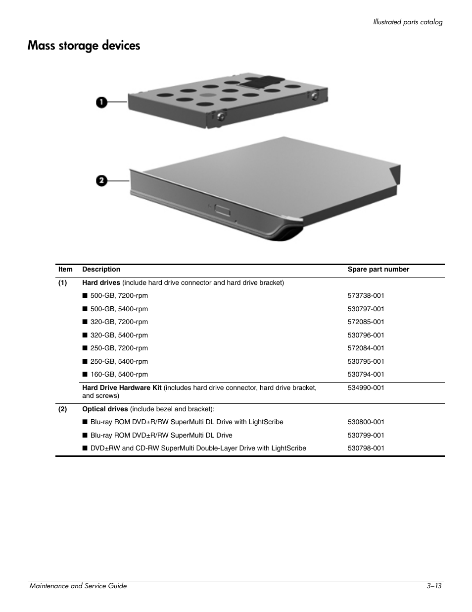 Mass storage devices, Mass storage devices –13 | HP 512424-001 User Manual | Page 34 / 154