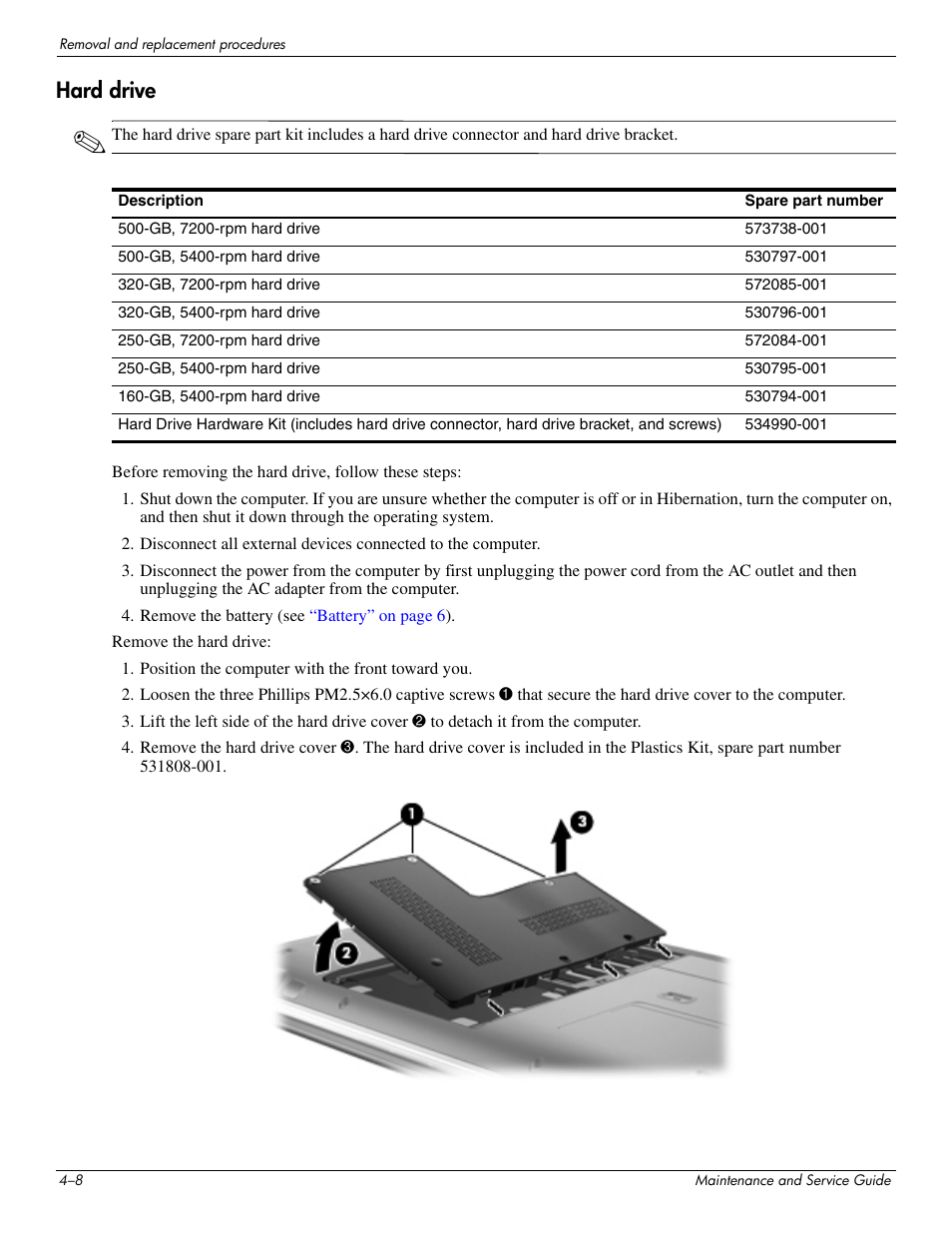 Hard drive, Hard drive –8 | HP 512424-001 User Manual | Page 53 / 154