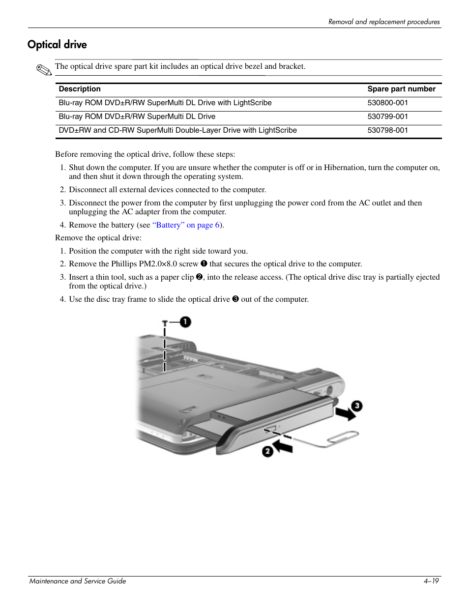 Optical drive, Optical drive –19 | HP 512424-001 User Manual | Page 64 / 154
