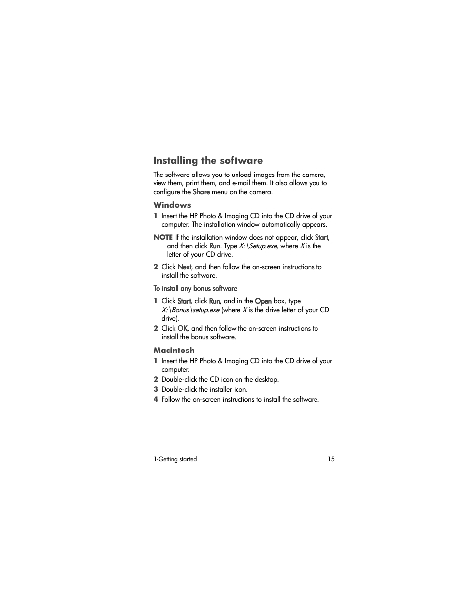 Installing the software | HP Photosmart 620 Series User Manual | Page 17 / 80