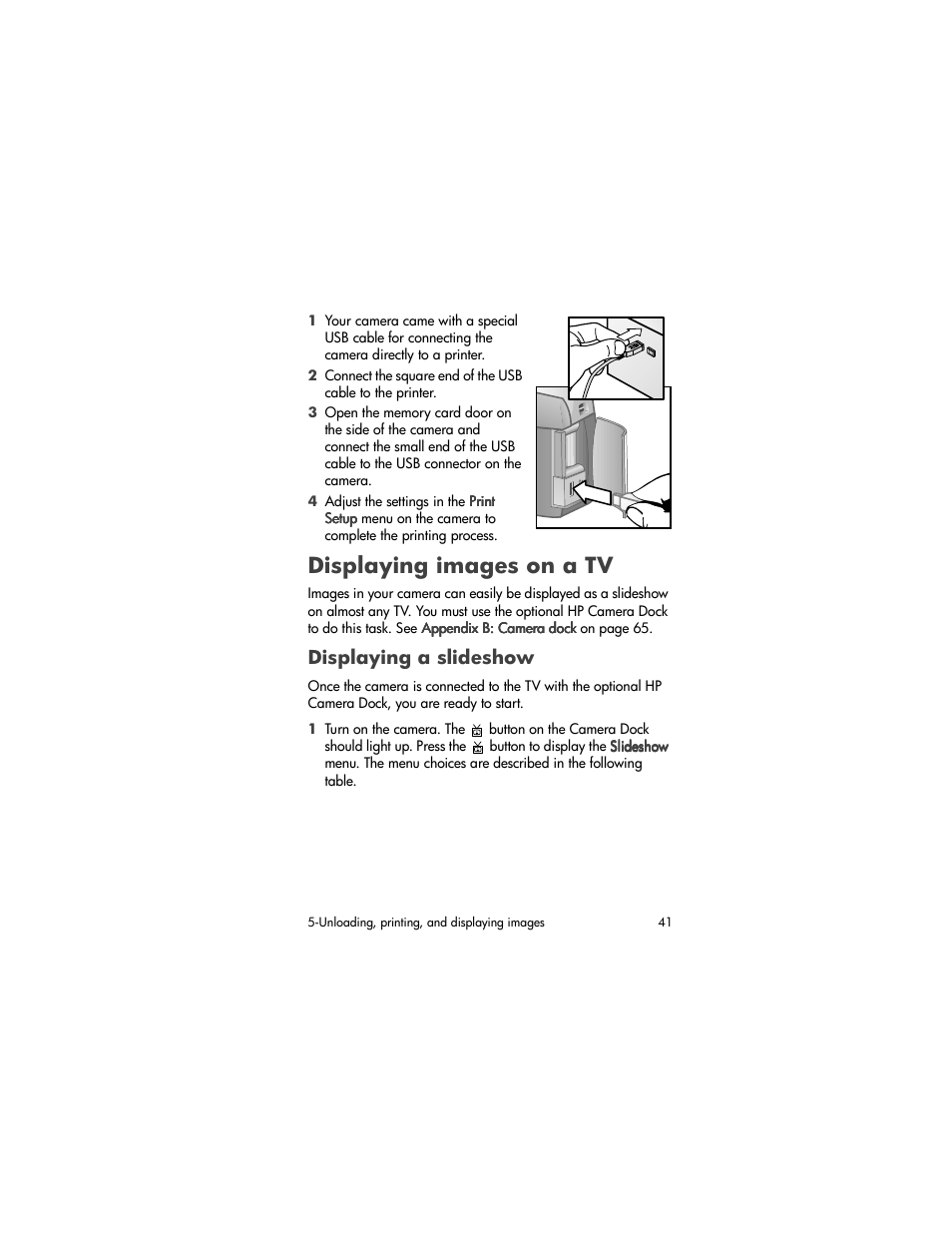 Displaying images on a tv, Displaying a slideshow | HP Photosmart 620 Series User Manual | Page 43 / 80