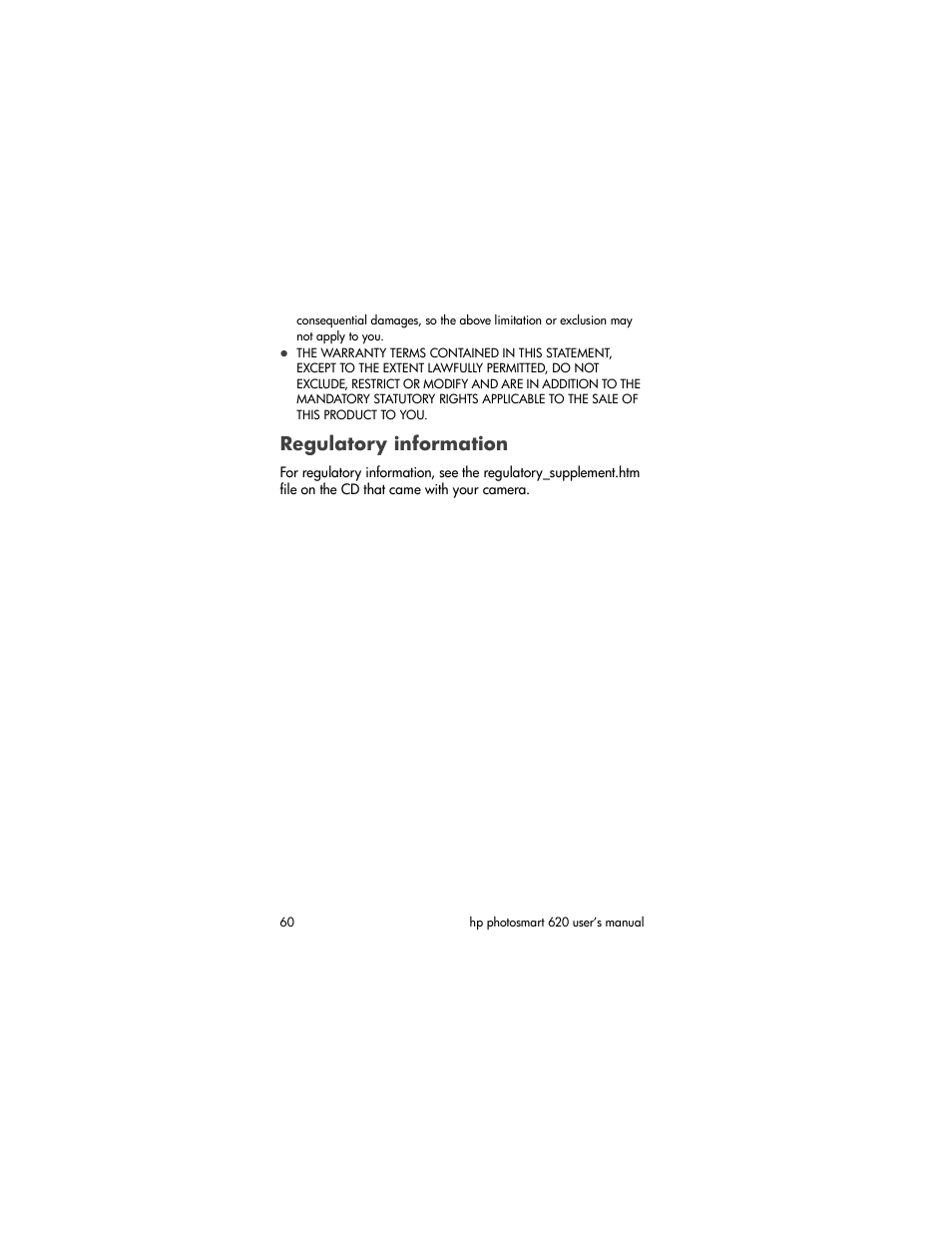 Regulatory information | HP Photosmart 620 Series User Manual | Page 62 / 80