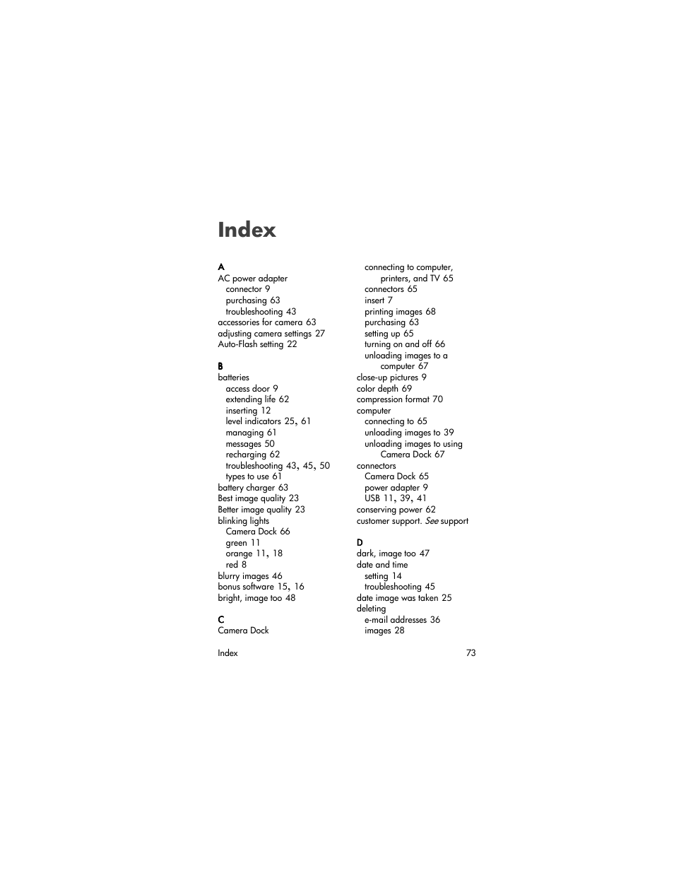 Index | HP Photosmart 620 Series User Manual | Page 75 / 80