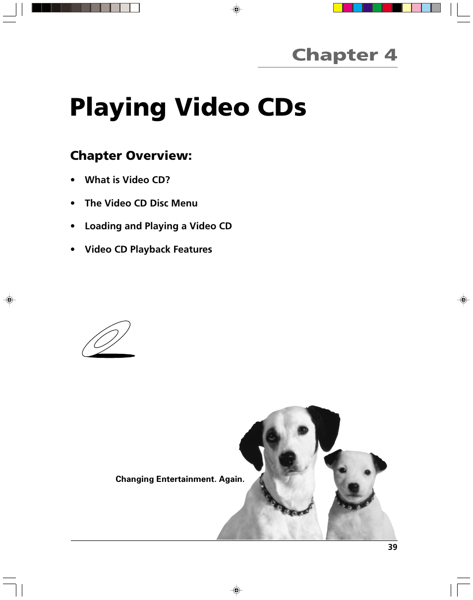 Playing video cds, Video cd, Chapter 4 | Chapter overview | HP RC5240P User Manual | Page 41 / 65