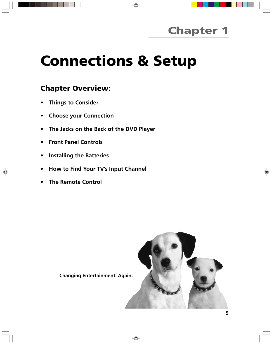 Connections & setup, Chapter 1, Chapter overview | HP RC5240P User Manual | Page 7 / 65